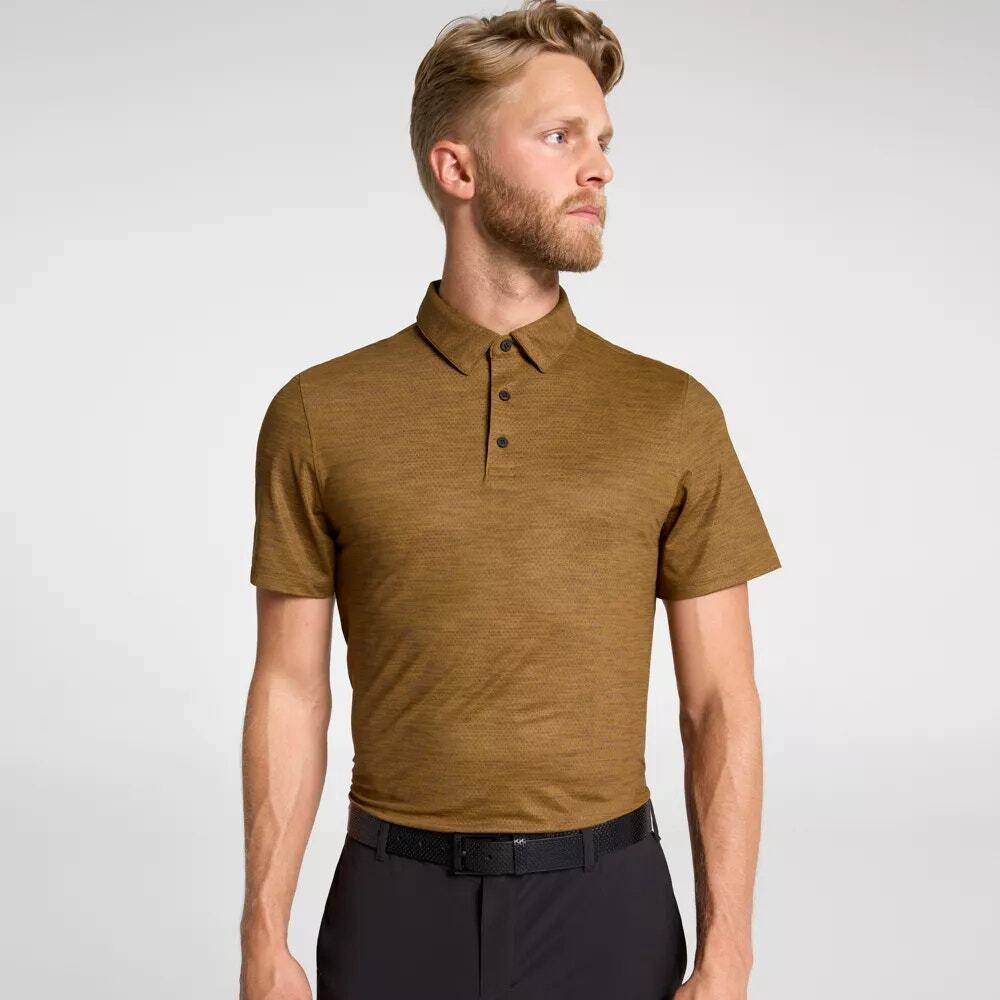 NWT VRST Brown Spice Short Sleeve Golf Pivot Heather Polo Shirt Men's Size Small